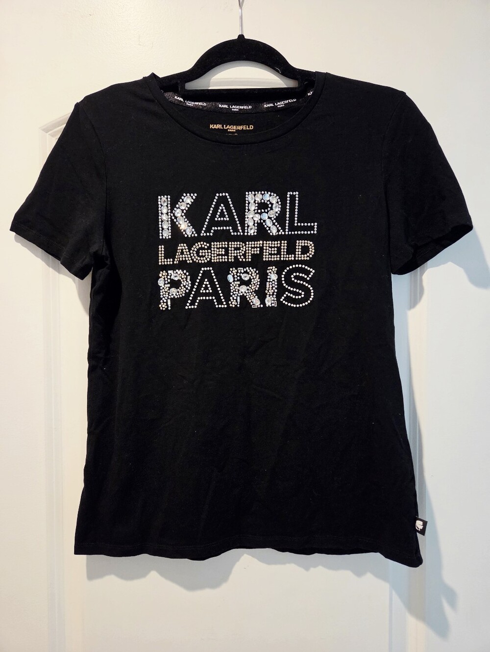 Karl Lagerfeld Black Tee with Rhinestone Logo